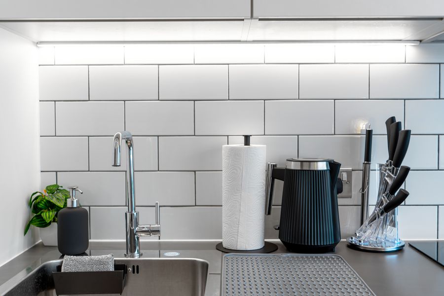 Kitchen sink, kettle and metro tiles